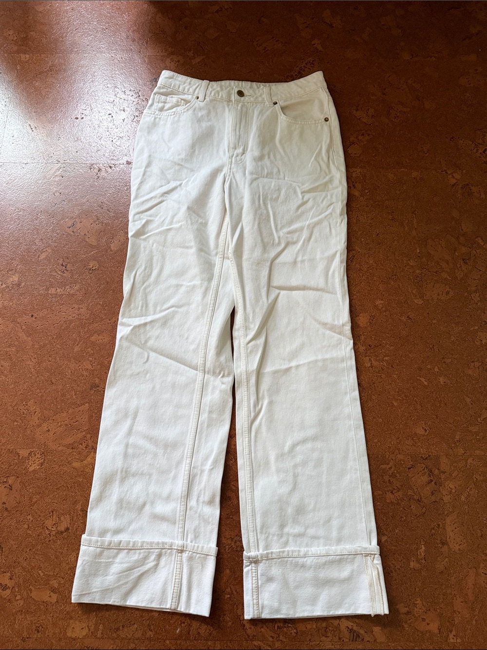 H&M Cream Wide-Leg Cuffed Chinos